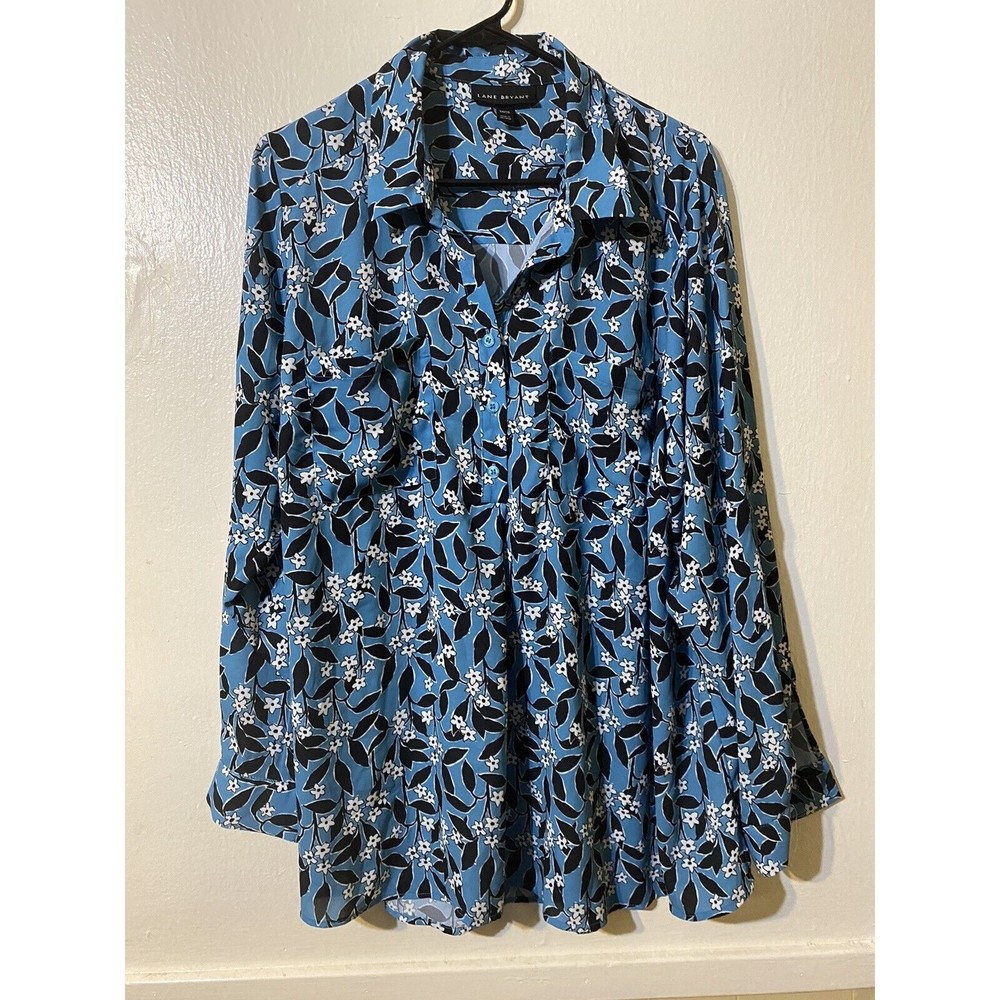 Lane Bryant Blue and Black Patterned Blouse